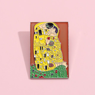 The Kiss By Klimt Art ภาพวาดสีน้ํามัน เคลือบพิน ปกเสื้อ กระเป๋าเป้สะพายหลัง เข็มกลัด เสื้อผ้า เครื่องประดับ ของขวัญ อุปกรณ์