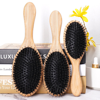 ❉ Boar- Bristle Hair Brush หวีไม้ขนหมูเเท้ ขนหมูอัดแน่น หวีลดผมร่วง ช่วยให้ผมเงางาม แก้ผมพันกัน ช่วยนวดศีรษะ ลดไฟฟ้า