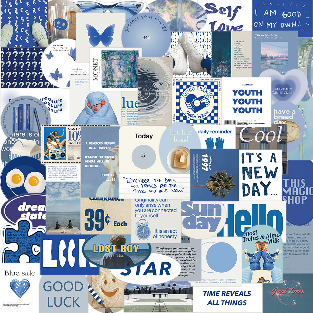 Klein Blue Healing สติกเกอร์ 57 ชิ้น - INS สไตล์ Graffiti Decals สําหรับโทรศัพท์, แล็ปท็อปและกระเป๋าเดินทางสติกเกอร์น่ารัก