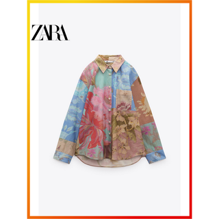 Zara ใหม่ เสื้อเชิ้ต พิมพ์ลาย เย็บปะติดปะต่อกัน สําหรับผู้หญิง 3287178 330