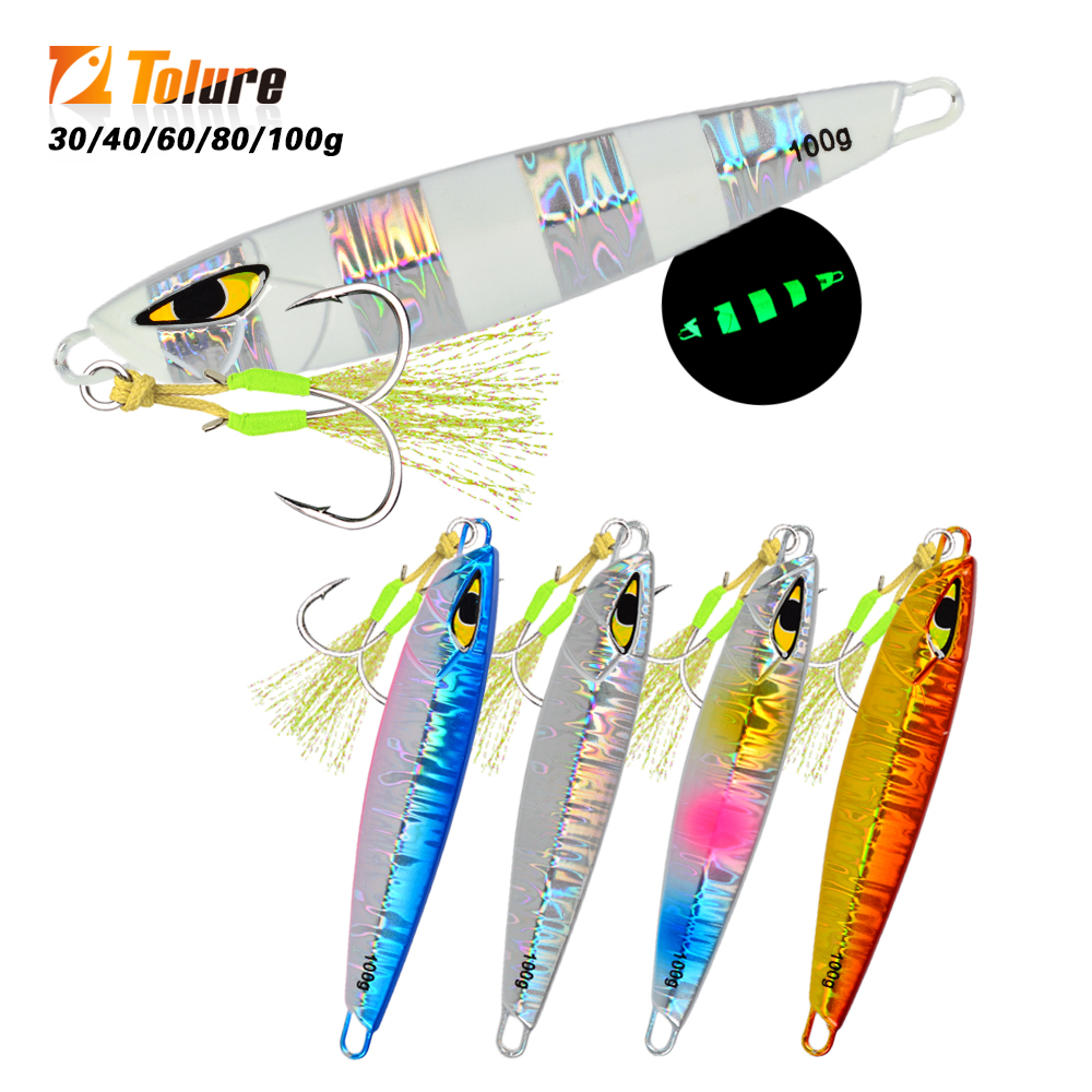 Tl 30g 40g 60g 80g 100g ช้า Jigging Lure Assist Hooks ตกปลาน้ําเค็ม Lure Cast Metal Jigs Sea ประดิษฐ์ Hard เหยื่อ
