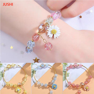 【JUSHI】สร้อยข้อมือคริสตัล รูปดอกเดซี่ ดอกทานตะวันน่ารัก สีสันสดใส เครื่องประดับ สําหรับผู้หญิง