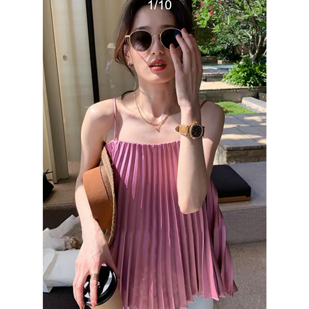 เสื้อสายเดี่ยว แขนกุด ผ้าเดรป แบบบาง ทรงหลวม ทรงเอ แฟชั่นฤดูร้อน สําหรับผู้หญิง