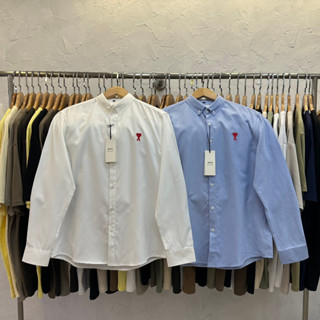 เสื้อเชิ้ตแขนยาวลําลอง ผ้าออกซ์ฟอร์ด ปักลายหัวใจ แฟชั่นคู่รัก สําหรับผู้หญิง