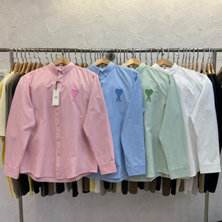 เสื้อเชิ้ตแขนยาวลําลอง ผ้าออกซ์ฟอร์ด ปักลายหัวใจ แฟชั่นคู่รัก สําหรับผู้หญิง