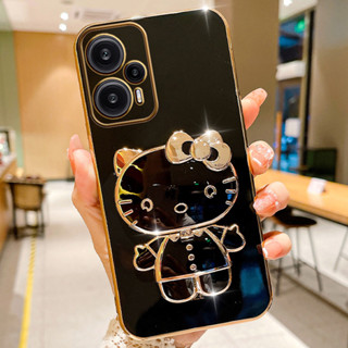 เคสโทรศัพท์มือถือ ซิลิโคนนิ่ม พร้อมกระจกขาตั้ง สําหรับ POCO F5 POCO F5 Pro