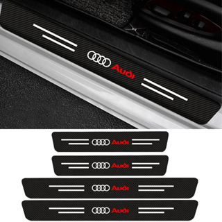 สติกเกอร์คาร์บอนไฟเบอร์ ลายโลโก้รถยนต์ ป้องกันการเหยียบ สําหรับ Audi A4 B8 A3 8P S3 A5 A6 S6 C6 Q5 A8 R8 TT TTS MK2 8J 4 ชิ้น