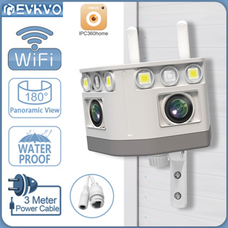 Evkvo 4K 8MP WIFI เลนส์กล้องคู่ IP ไร้สาย กันน้ํา 180° กล้องวงจรปิดรักษาความปลอดภัย พาโนรามา ซูมได้ 10 เท่า AI ติดตามมนุษย์ สําหรับบ้าน