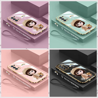 เคส Vivo Y22S Y22 2022 Y16 Y75 5G T1 5G Y77 5G Y02S Y55 4G Y35 Y55 5G Y30 5G T1 Pro 5G ขอบตรง 90° Girls เคสโทรศัพท์แบบชุบไฟฟ้า