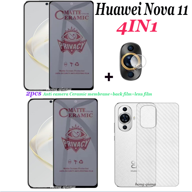 (4in1) ฟิล์มกระจกนิรภัยกันรอยหน้าจอ คาร์บอนไฟเบอร์ กันแอบมอง สําหรับ Huawei Nova 11 Huawei Nova 11i Nova 10 SE Nova 9 SE 2 ชิ้น