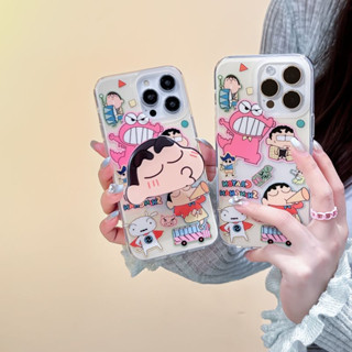 เคสโทรศัพท์มือถือ PC แบบแข็ง ลายการ์ตูนชินจังน่ารัก พร้อมขาตั้งพับได้ สําหรับ iPhone 14 Pro max case 13 Pro max 12 Pro max 14 Pro 13 Pro 12 Pro 11 12 13 14 เคสป้องกัน