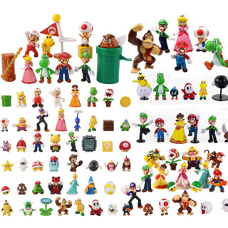 ชุดเกม Nintendo Super Mario Bros. 18 ชิ้น 48 ชิ้นต่อชุด โมเดลฟิกเกอร์ PVC รูป Mario Luigi Yoshi Bowser Koopa Toad Peach Donkey Kong Wario Waluigi Daisy Goomba สีทอง ของเล่นสําหรับเด็ก