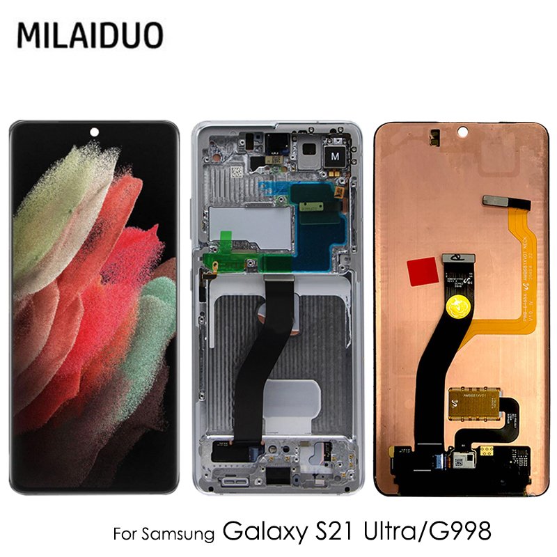 Amoled หน้าจอสัมผัส LCD พร้อมกรอบ 6.8 นิ้ว S21 Ultra 5G SM-G998F/DS แบบเปลี่ยน สําหรับ Samsung Galax