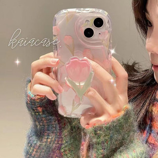 เคสโทรศัพท์มือถือแบบนิ่ม ใส ลายดอกทิวลิป พร้อมขาตั้ง สําหรับ iphone11 12 13 14 promax x xs xr i7 i8