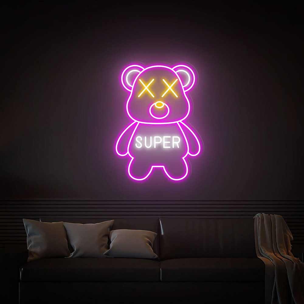 ป้ายไฟนีออน Led รูปหมีน่ารัก แฮนด์เมด ของขวัญ สําหรับตกแต่งห้องเด็ก