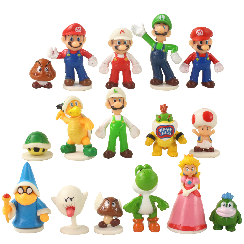 16 ชิ้น/เซ็ต 5 ซม.ญี่ปุ่นเกม Super Bros รุ่น Q Mini Luigi Yoshi คางคกพีช Goomba Lakitu Koopa Troopa Bowser PVC Action Figures ของเล่นตุ๊กตาเด็กของขวัญ
