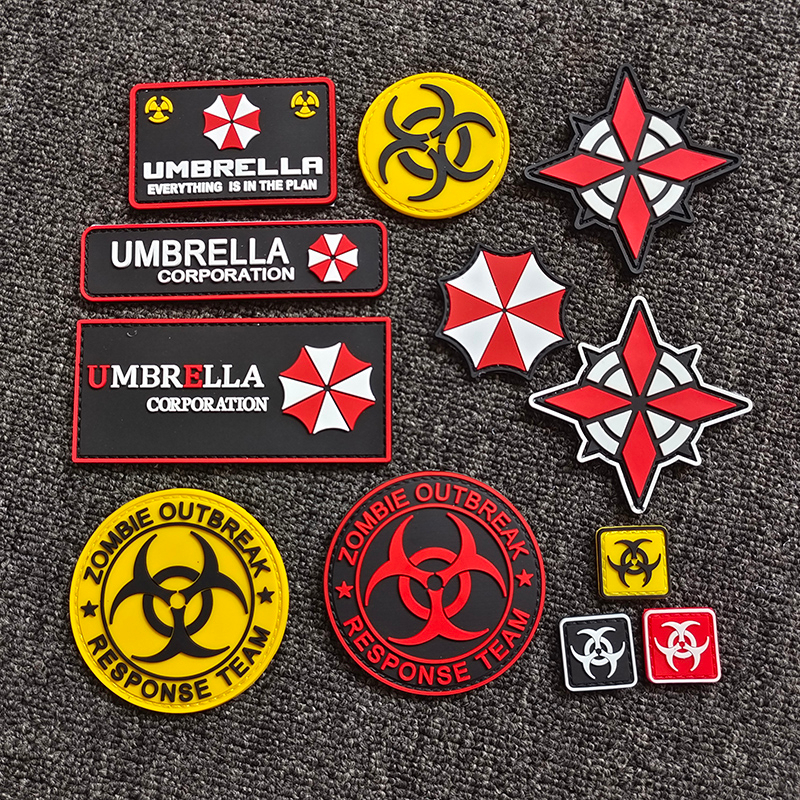 Resident Evil Variety PVC Rubber Patch ร่มป้ายบริษัทพร้อมตะขอสําหรับตกแต่ง Fastener