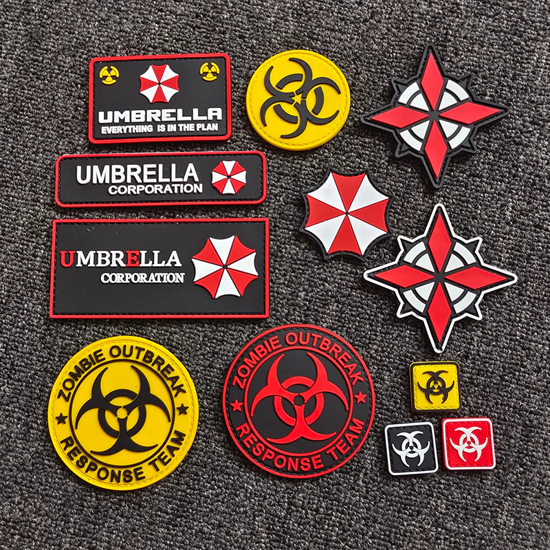 Resident Evil Variety PVC Rubber Patch ร่มป้ายบริษัทพร้อมตะขอสําหรับตกแต่ง Fastener