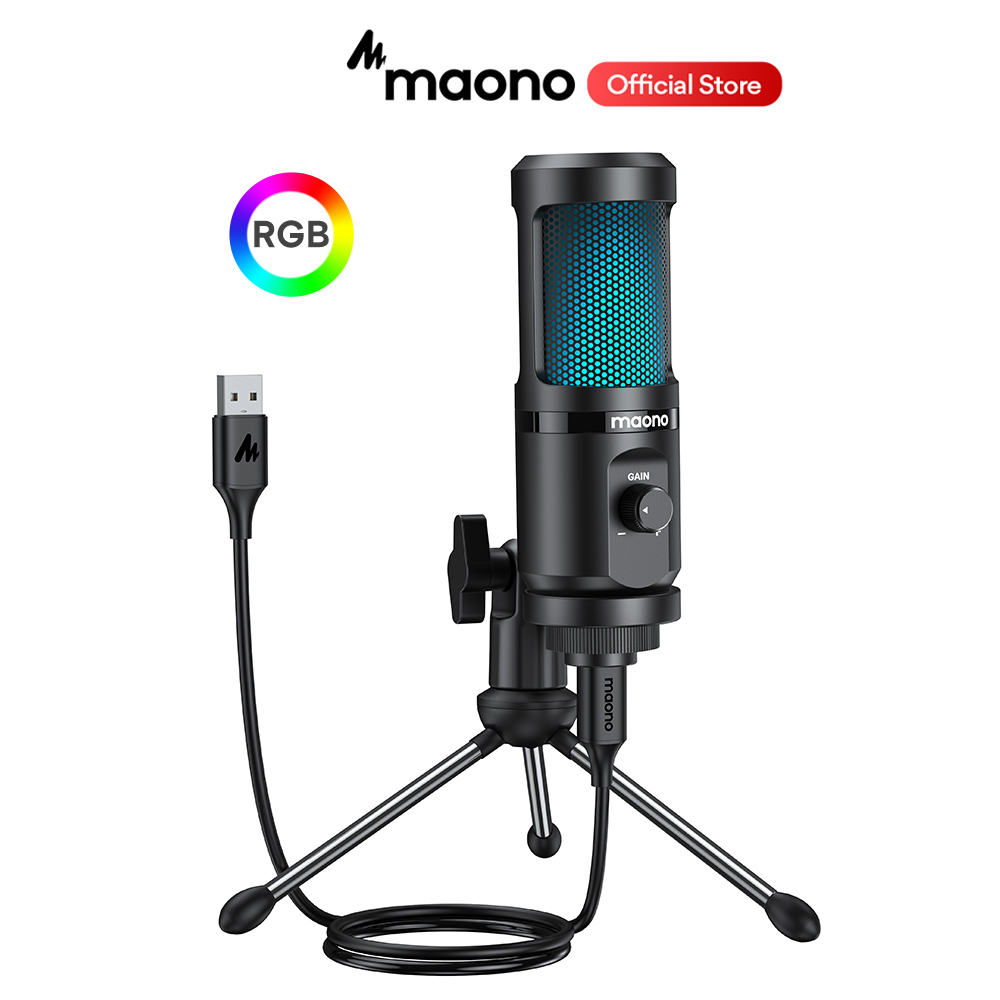 Maono ไมโครโฟนคอนเดนเซอร์ AU-PM461TR RGB USB พร้อมไมโครโฟน และไฟ RGB สําหรับ PC แล็ปท็อป บันทึกเสียง
