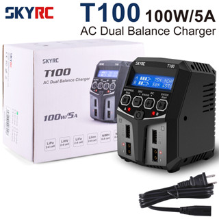 Skyrc T100 ที่ชาร์จแบบช่องคู่ 5A 100W AC100-240V XT60 สําหรับเฮลิคอปเตอร์ เครื่องบินบังคับ เรือบังคับ