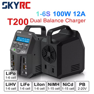 Skyrc T200 ที่ชาร์จแบตเตอรี่ 12A 100W Dual XT60 ปลั๊ก 10W สําหรับ LiHV LiPo Li-ion LiFe NiMH NiCD Pb โหมดเย็น AGM