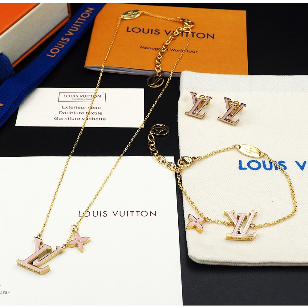 Fashion Brand 2023 ใหม่ L&V ตัวอักษร Iconic Pink Dripping oil สร้อยข้อมือสร้อยคอคุณภาพสูง