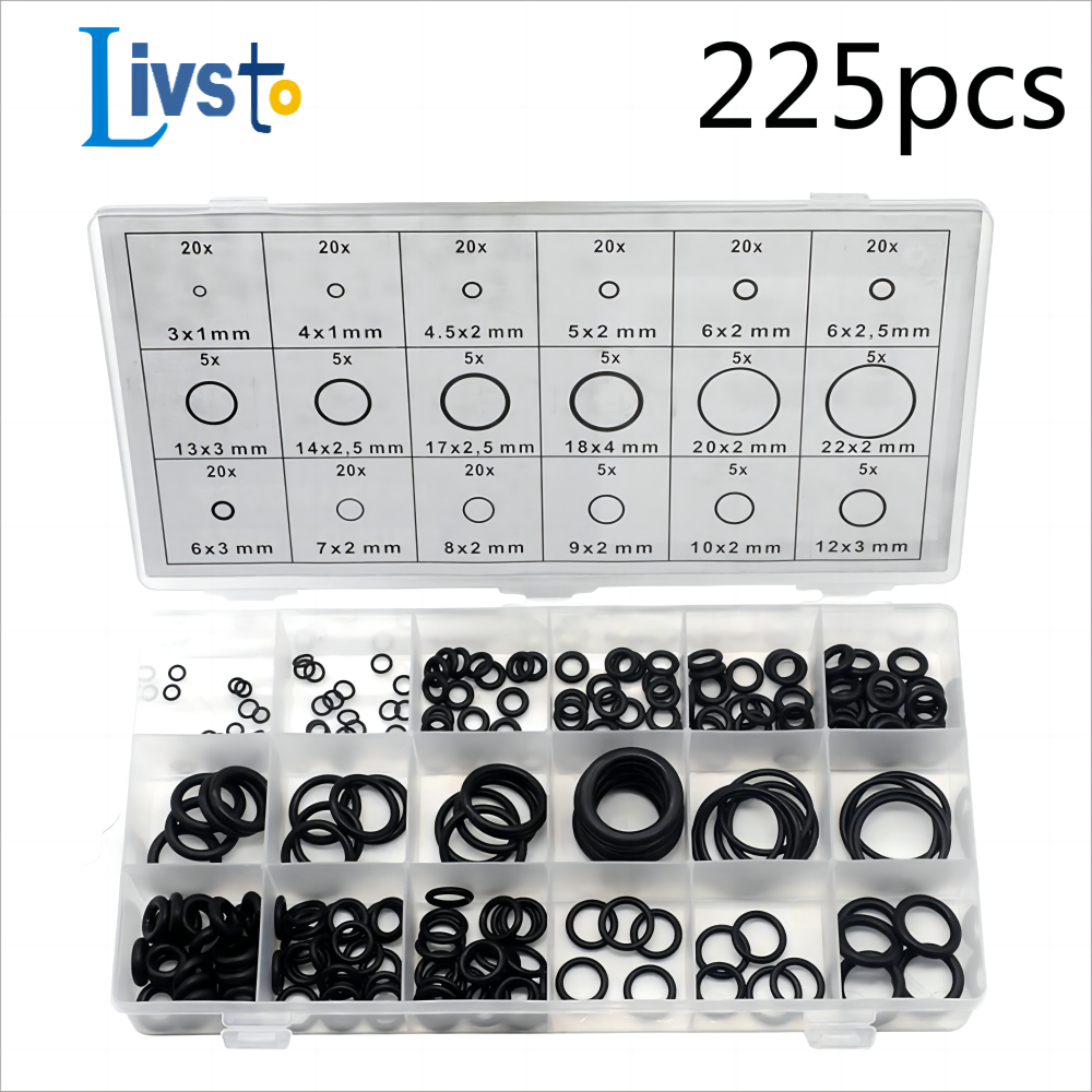 225PCS ยาง O-Ring ปิดผนึกการจําแนกชุดปะเก็นชุดแหวนเครื่องซักผ้าสําหรับ Professional ประปายานยนต์ซ่อมช่าง