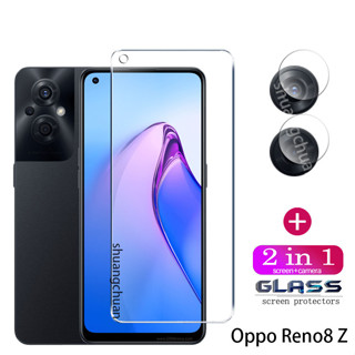 2in1 Oppo Reno8 Z กระจกนิรภัย ใส ป้องกันหน้าจอ ฟิล์มด้านหน้า + ป้องกันเลนส์ด้านหลัง Oppo Reno7 Z กระจกนิรภัย Oppo Reno8 t Oppo Reno6 Z Oppo Reno5 Reno 4