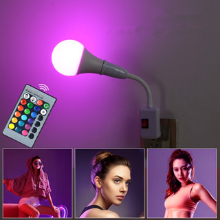 Dim E27 หลอดไฟ LED พร้อมรีโมตคอนโทรล RGB โคมไฟบรรยากาศกลางคืน หลากสี สําหรับห้องนอน ตกแต่งห้อง Tiktok ภาพถ่ายวิดีโอ vlog โคมไฟติดผนังพื้นหลัง