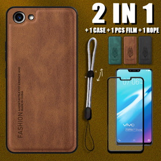 เคสหนังหรูหรา 2 IN 1 สําหรับ VIVO Y81 Y81i Y81s พร้อมตัวป้องกันหน้าจอเซรามิค และเชือกปรับได้