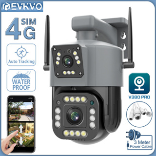 Evkvo 8MP 4K เลนส์คู่ 4G ซิมการ์ด Wifi กล้อง IP หน้าจอคู่ PTZ กันน้ํา ตรวจจับมนุษย์ วิสัยทัศน์กลางคืน ติดตามอัตโนมัติ ไร้สาย กล้องวงจรปิดบ้าน กล้องรักษาความปลอดภัย V380 APP