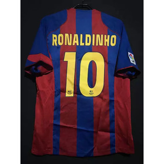 เสื้อกีฬาแขนสั้น ลายทีมชาติฟุตบอล Barcelona RONALDINHO MESSI 04-05 ชุดเหย้า คุณภาพสูง สไตล์เรโทร