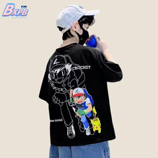 Bxpb เสื้อยืดลําลอง ผ้าฝ้าย แขนสั้น ระบายอากาศ ลายการ์ตูนอนิเมะ ทรงหลวม ใส่สบาย เหมาะกับฤดูร้อน สําหรับเด็กผู้ชาย 100-160