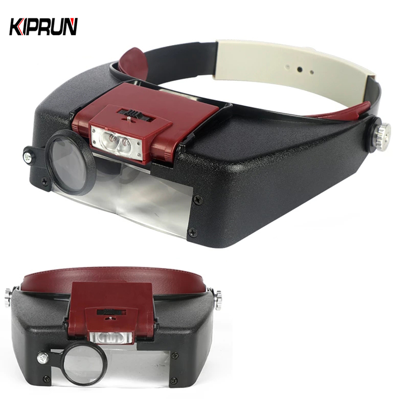 Kiprun ขยายชุดหูฟังโคมไฟแว่นขยาย Jeweler Loupe สวมใส่สไตล์ 1.5x 3 X 8.5x 10x แถบคาดศีรษะแว่นตาแว่นขยายพร้อมไฟ Led อ่านซ่อม
