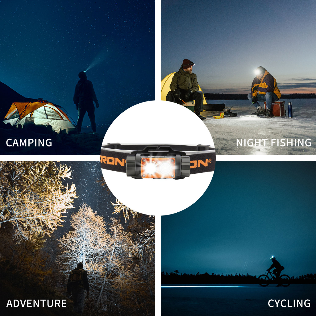 Nicron H25 ไฟหน้า 1500 Lumens ความสว่างสูง Double-Swich Control LED ไฟหน้ากันน้ําโคมไฟ Type-C ชาร์จหัวไฟฉายสําหรับกลางแจ้ง - รูปที่ 6