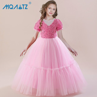 Mqatz ชุดเดรสเจ้าหญิง ปักเลื่อม สีขาว สีชมพู สําหรับเด็กผู้หญิง อายุ 4-14 ปี LP-392