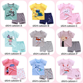 ชุดเสื้อแขนสั้น และกางเกง พิมพ์ลายการ์ตูน สําหรับเด็กผู้ชาย