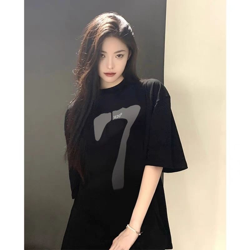 Xiaozhainv เสื้อยืดลําลอง แขนสั้น สีดํา เหมาะกับฤดูร้อน สําหรับสตรี 2023