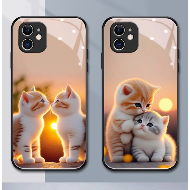 Dmy เคสโทรศัพท์มือถือกระจกนิรภัย ลายน่ารัก สําหรับ iPhone 14 12 mini 11 15 pro max 13 8 Plus 7 6 6s XS max XR X