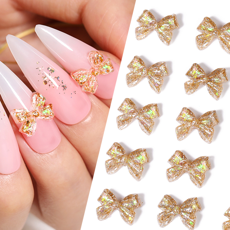 โบว์เรืองแสงในที่มืด 3D สําหรับตกแต่งเล็บ DIY 50 ชิ้น ต่อถุง