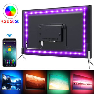 Sunmeiyi RGB 5050 แถบไฟ Led บลูทูธ แอพ 5V USB เทป Led เทปริบบิ้น ยืดหยุ่น ไดโอด สําหรับทีวี ไฟแบ็คไลท์ เกมมิ่ง ตกแต่งห้อง