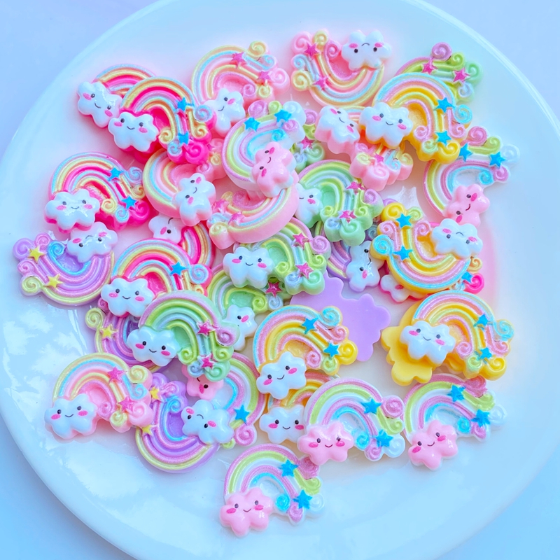 รูปปั้นเรซิ่น ทรงกลม สีรุ้ง ขนาดเล็ก สําหรับทําเครื่องประดับ ทําผม 20 ชิ้น