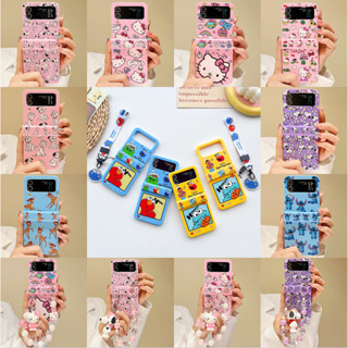 เคสโทรศัพท์มือถือแบบแข็ง พับได้ กันกระแทก ลายการ์ตูน Sesame Street พร้อมจี้สร้อยข้อมือ สีแคนดี้ สําหรับ Samsung Galaxy Z Flip 3 Z Flip 4