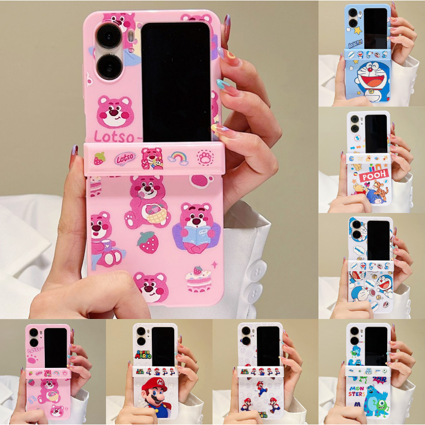 เคสโทรศัพท์มือถือ PC พับได้ กันกระแทก ลายการ์ตูนหมีสตรอเบอร์รี่ สีแคนดี้ สําหรับ OPPO Find N2 Flip 5G
