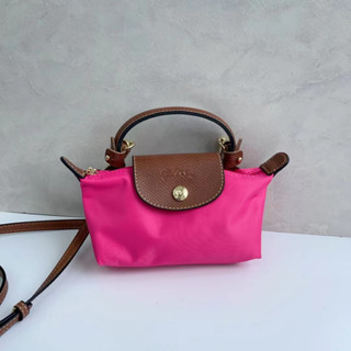 Longchamp กระเป๋าถือ กระเป๋าสะพายไหล่ กระเป๋าเมสเซนเจอร์ ขนาดเล็ก สีแดงกุหลาบ