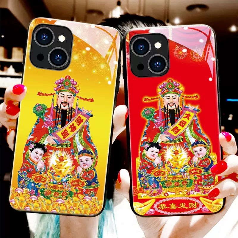 Zz เคสโทรศัพท์มือถือแบบแก้ว กันกระแทก ลาย God of Wealth สําหรับ iPhone 11 pro 14 Promax 6s plus 13 12 mini XS max XR 7plus 8 SE X