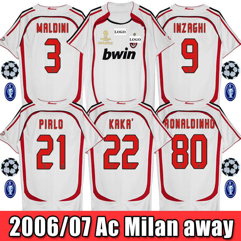 [retro Issue] เสื้อกีฬาแขนสั้น ลายทีมชาติฟุตบอล AC MILaN 2006-2007 Away S-XXL 22 kaka สีขาว
