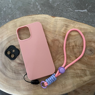เคสโทรศัพท์มือถือ กันกระแทก พร้อมสายคล้องมือ สีชมพู สําหรับ iPhone 14Promax 14Pro 14 13 12 11 X 8P 7P 7 2 in 1