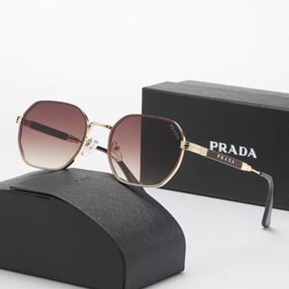 PRADA แว่นตากันแดดแฟชั่น กรอบโลหะ รูปหลายเหลี่ยม สไตล์วินเทจ หรูหรา สําหรับผู้ชาย และผู้หญิง UV400