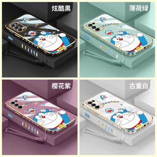 เคส Vivo Y22S Y22 2022 Y16 Y77 5G Y75 5G T1 5G Y02S Y55 4G Y55 5G Y35 Y30 5G T1 Pro 5G ตรงขอบ 90 ° Electroplating Doraemon เคสโทรศัพท์